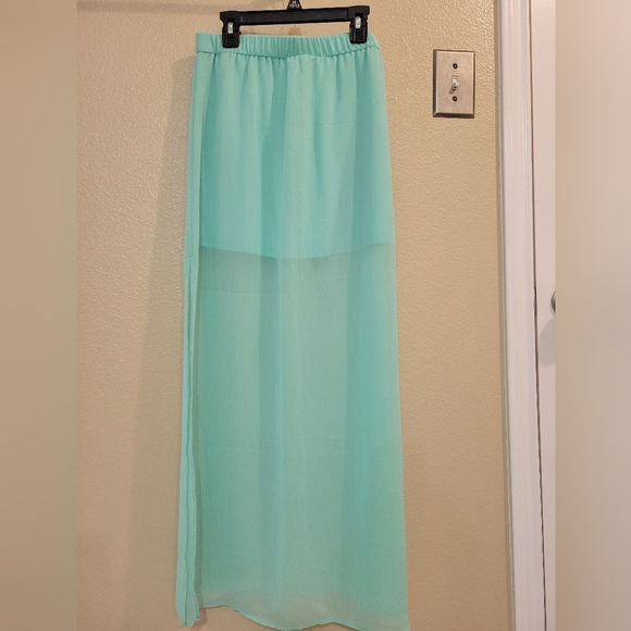 Women Express Flowy Aqua Blue Maxi Skirt size S - Picture 1 of 5